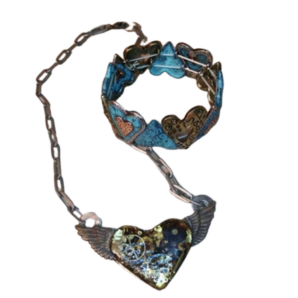 Curated bundle rustic romantic heart necklace & bracelet boho festival statement